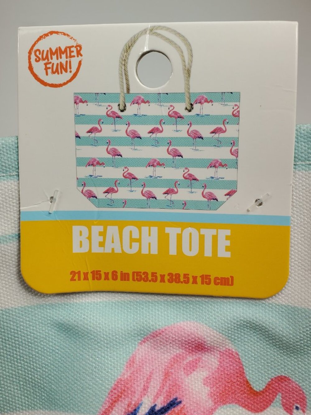 Flamingo Beach Tote Bag w/ Rope Handles, Large, Striped Pink Blue White NWT - Picture 10 of 11